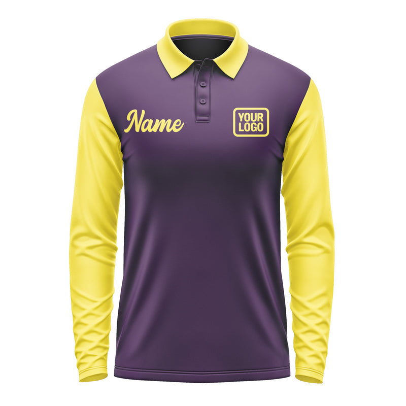 Custom Purple Light Yellow Long Sleeve Polo Shirt Pl072626B126