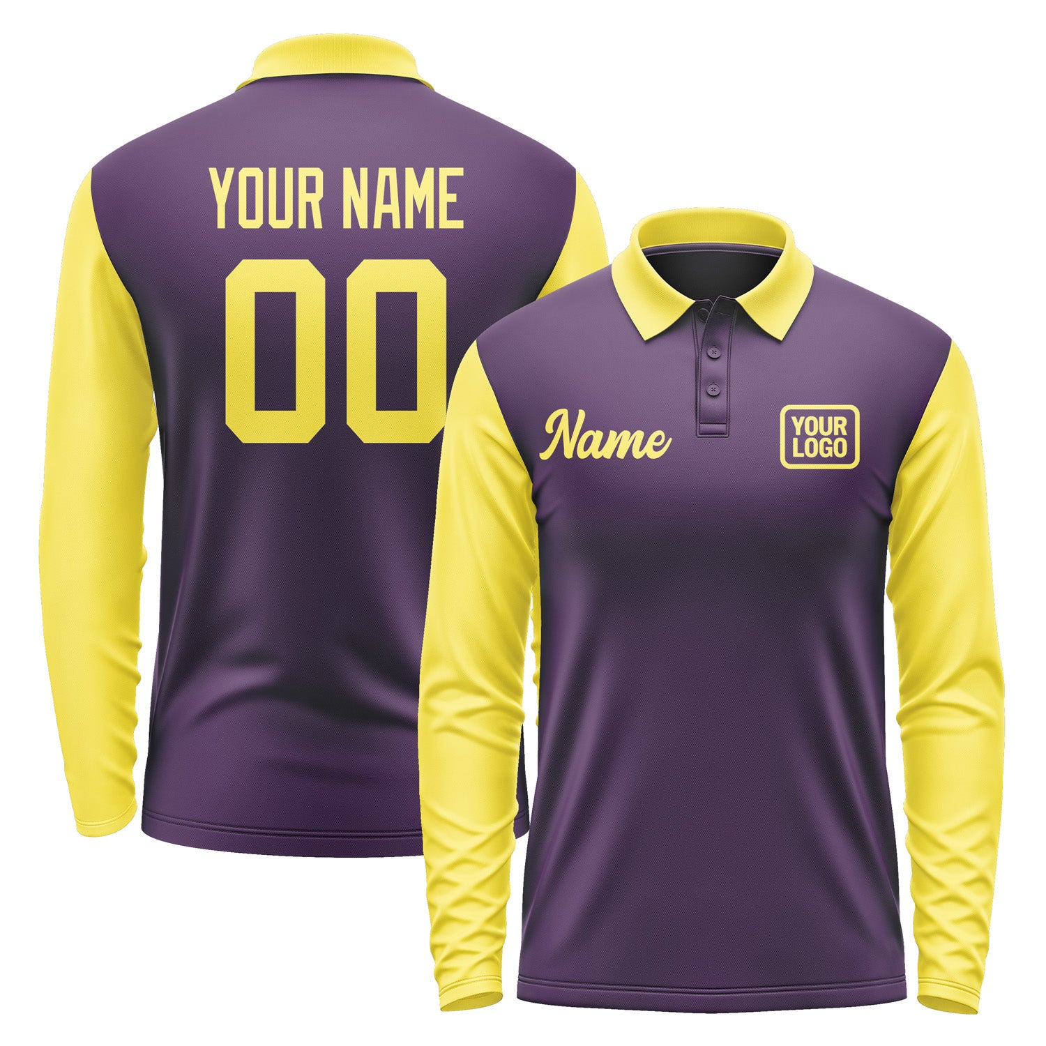 Custom Purple Light Yellow Long Sleeve Polo Shirt Pl072626B126