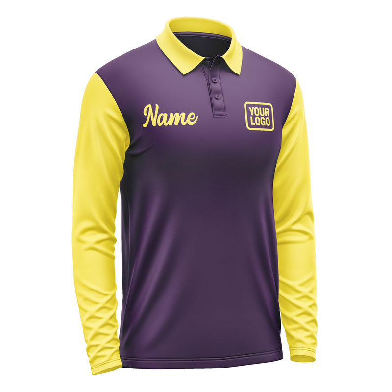 Custom Purple Light Yellow Long Sleeve Polo Shirt Pl072626B126