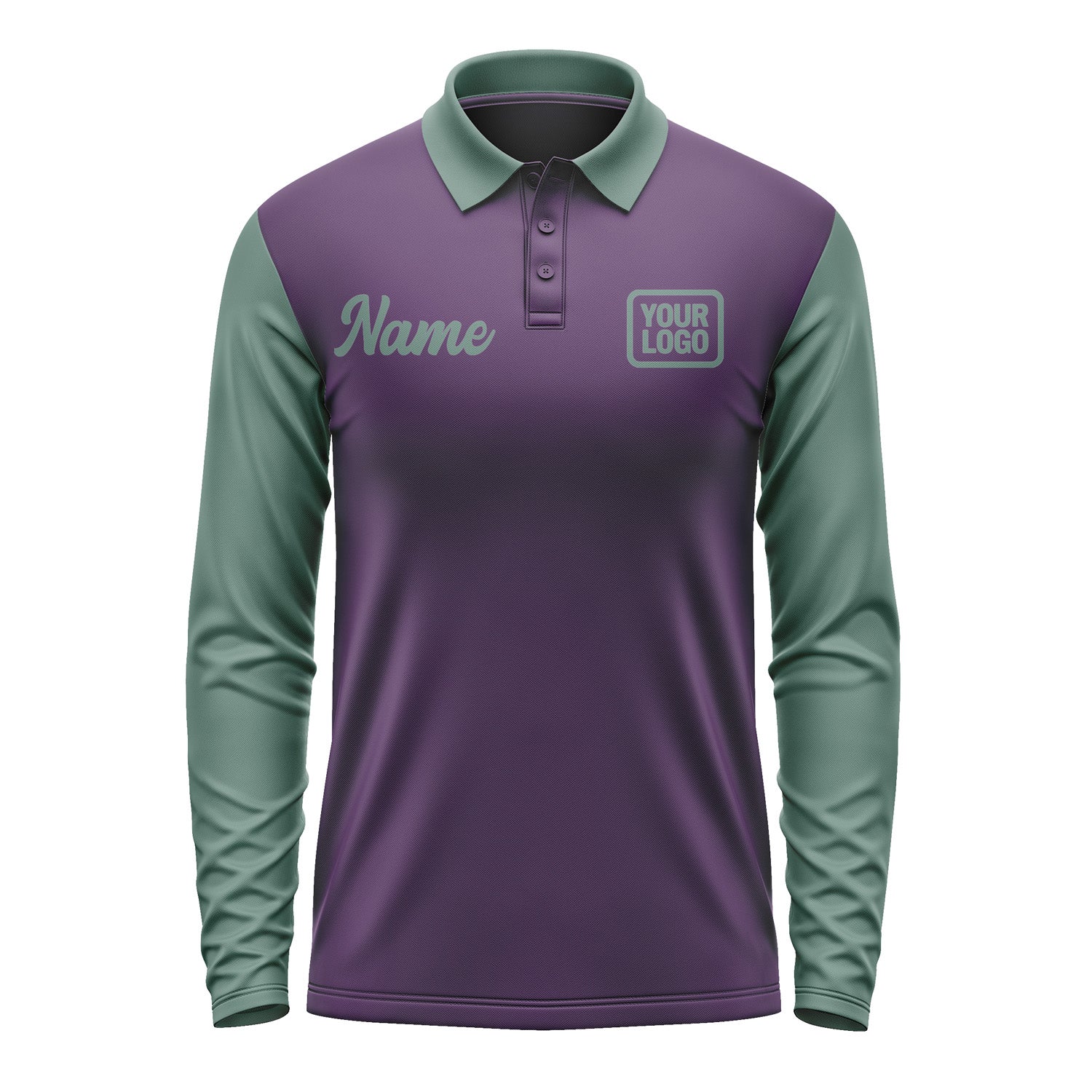 Custom Purple Blue Green Long Sleeve Polo Shirt Pl072727B127