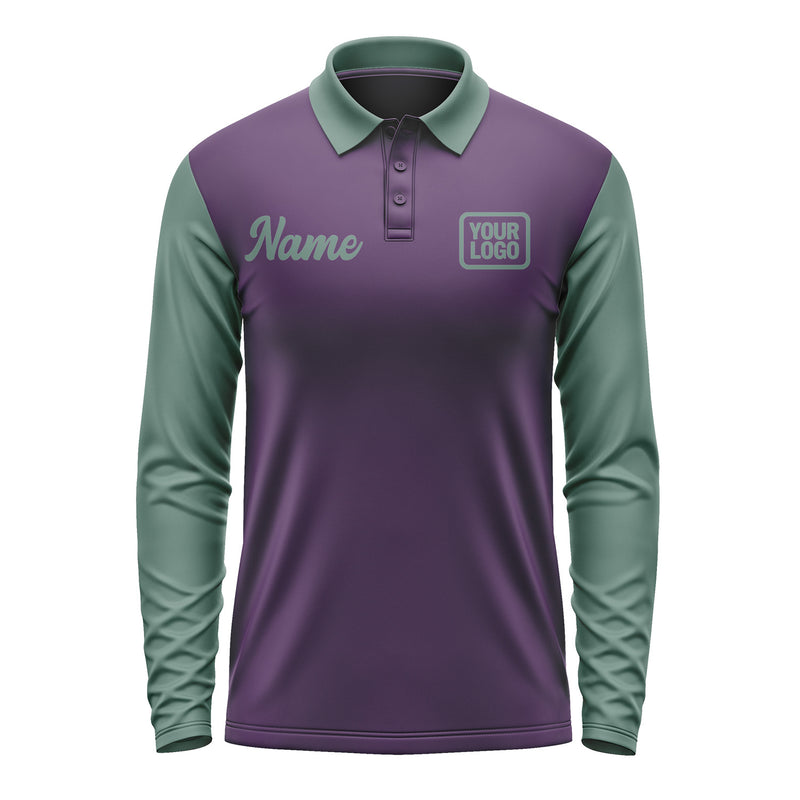 Custom Purple Blue Green Long Sleeve Polo Shirt Pl072727B127