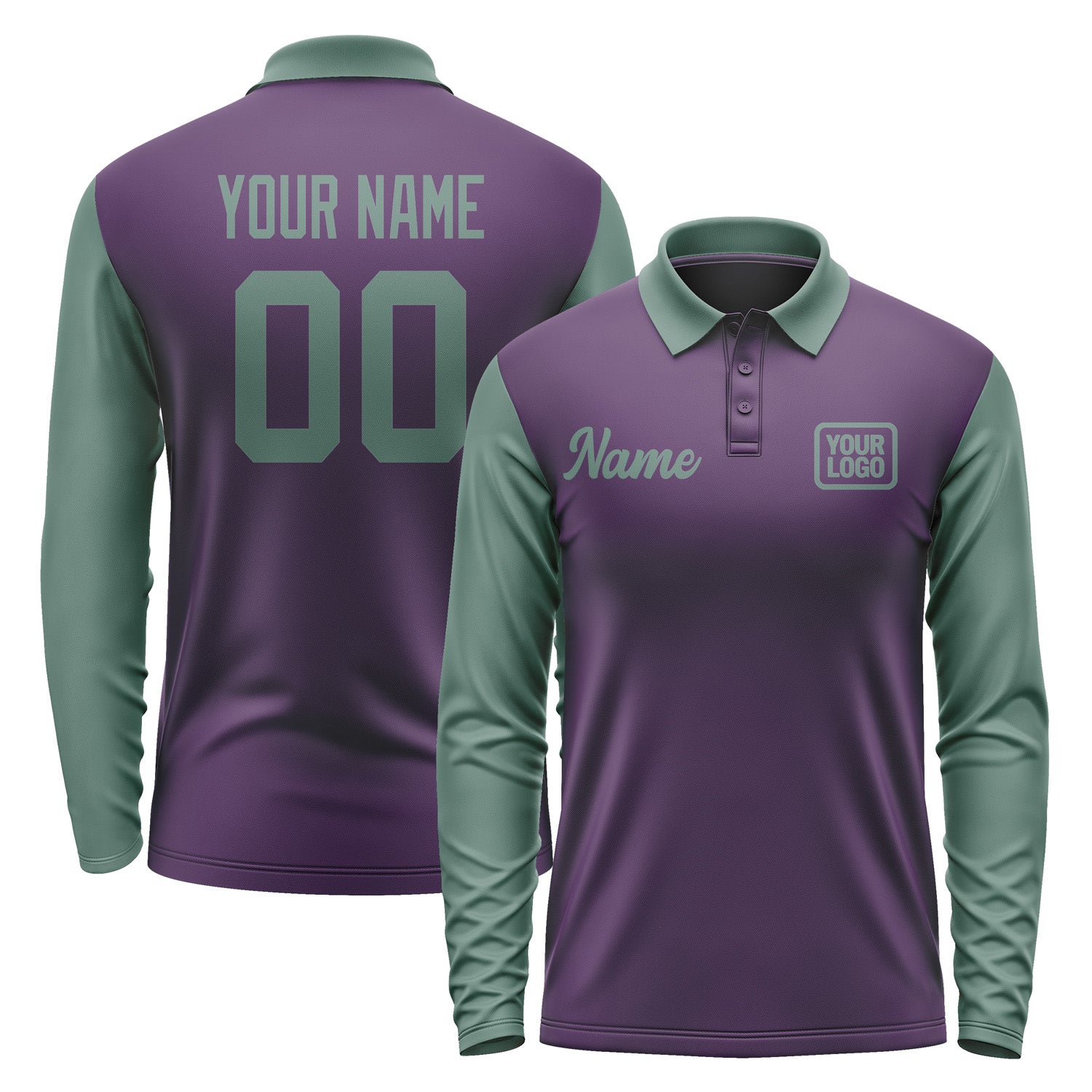 Custom Purple Blue Green Long Sleeve Polo Shirt Pl072727B127