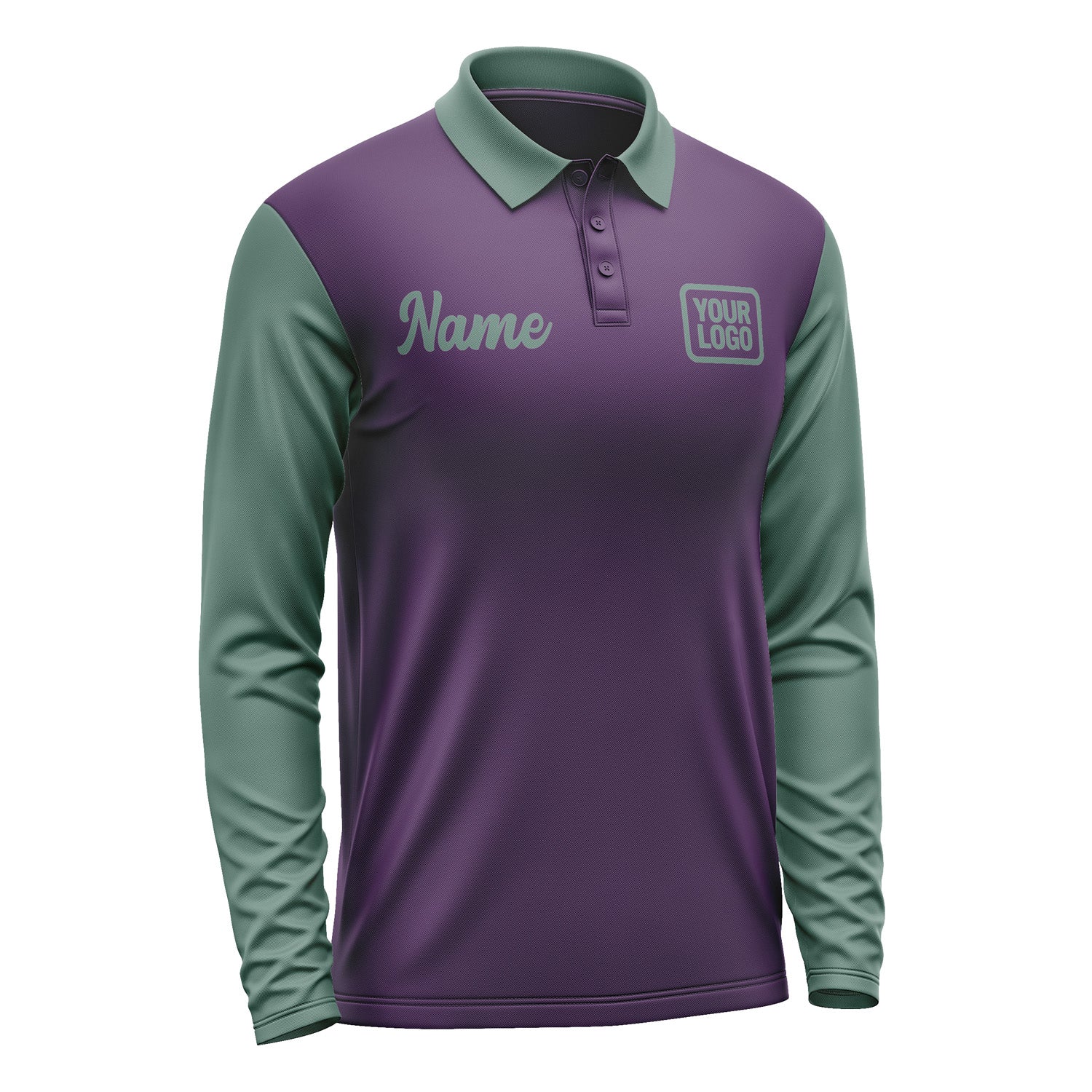 Custom Purple Blue Green Long Sleeve Polo Shirt Pl072727B127
