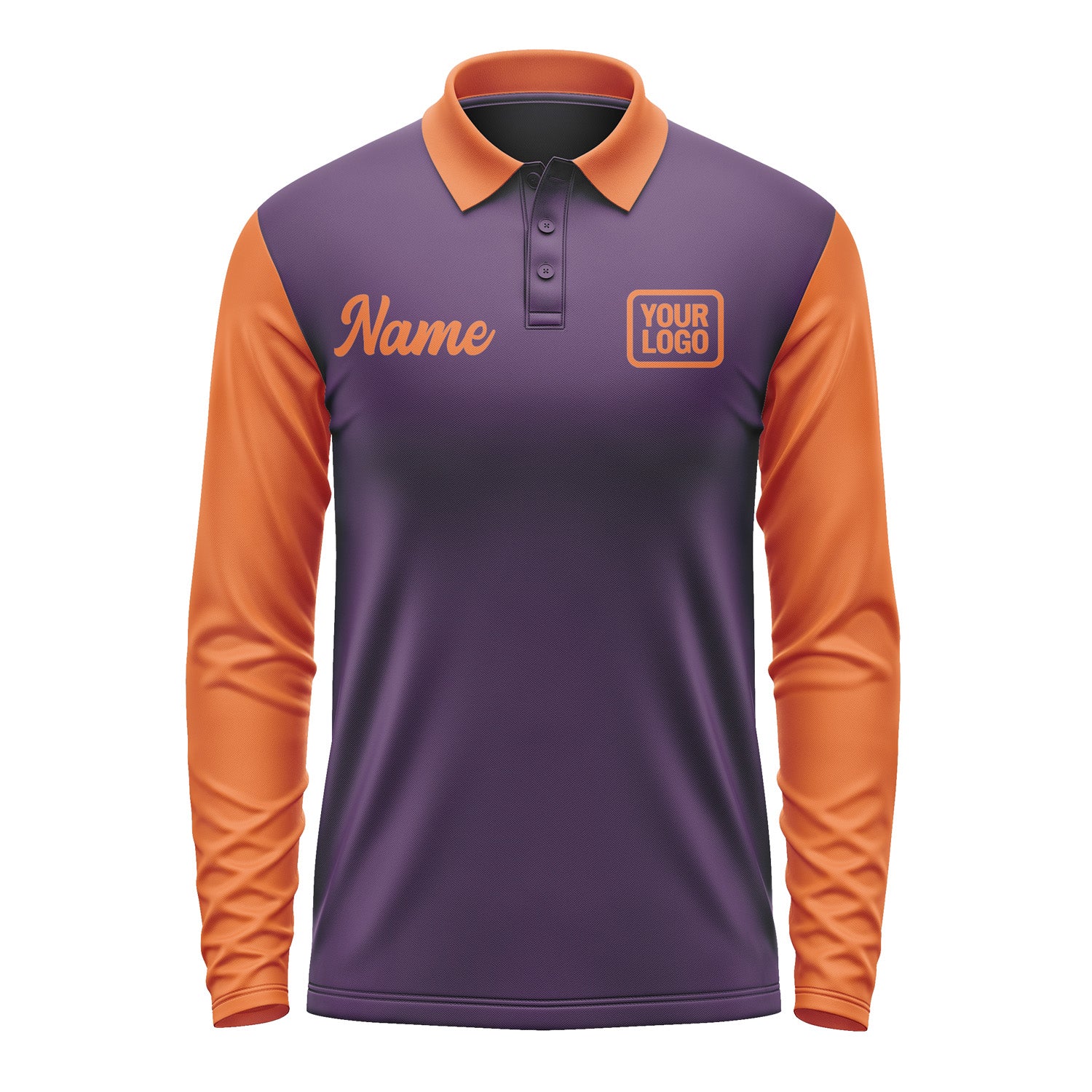 Custom Purple Orange Long Sleeve Polo Shirt Pl072828B128