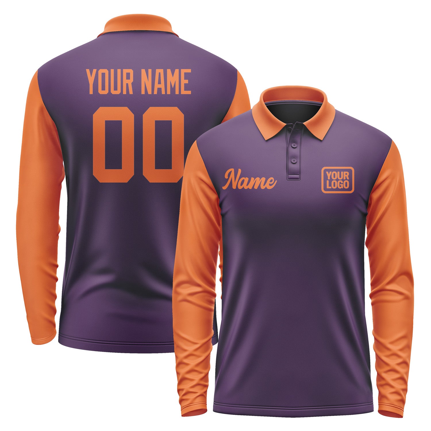 Custom Purple Orange Long Sleeve Polo Shirt Pl072828B128