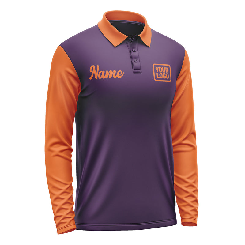Custom Purple Orange Long Sleeve Polo Shirt Pl072828B128