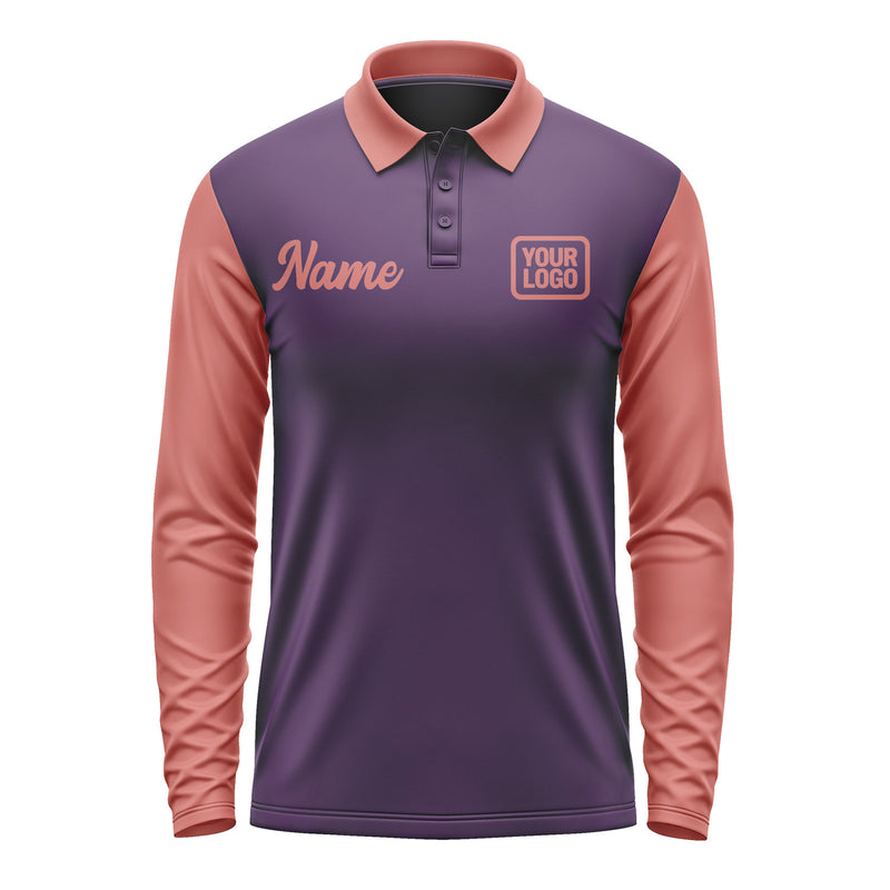 Custom Purple Copper Rose Long Sleeve Polo Shirt Pl072929B129