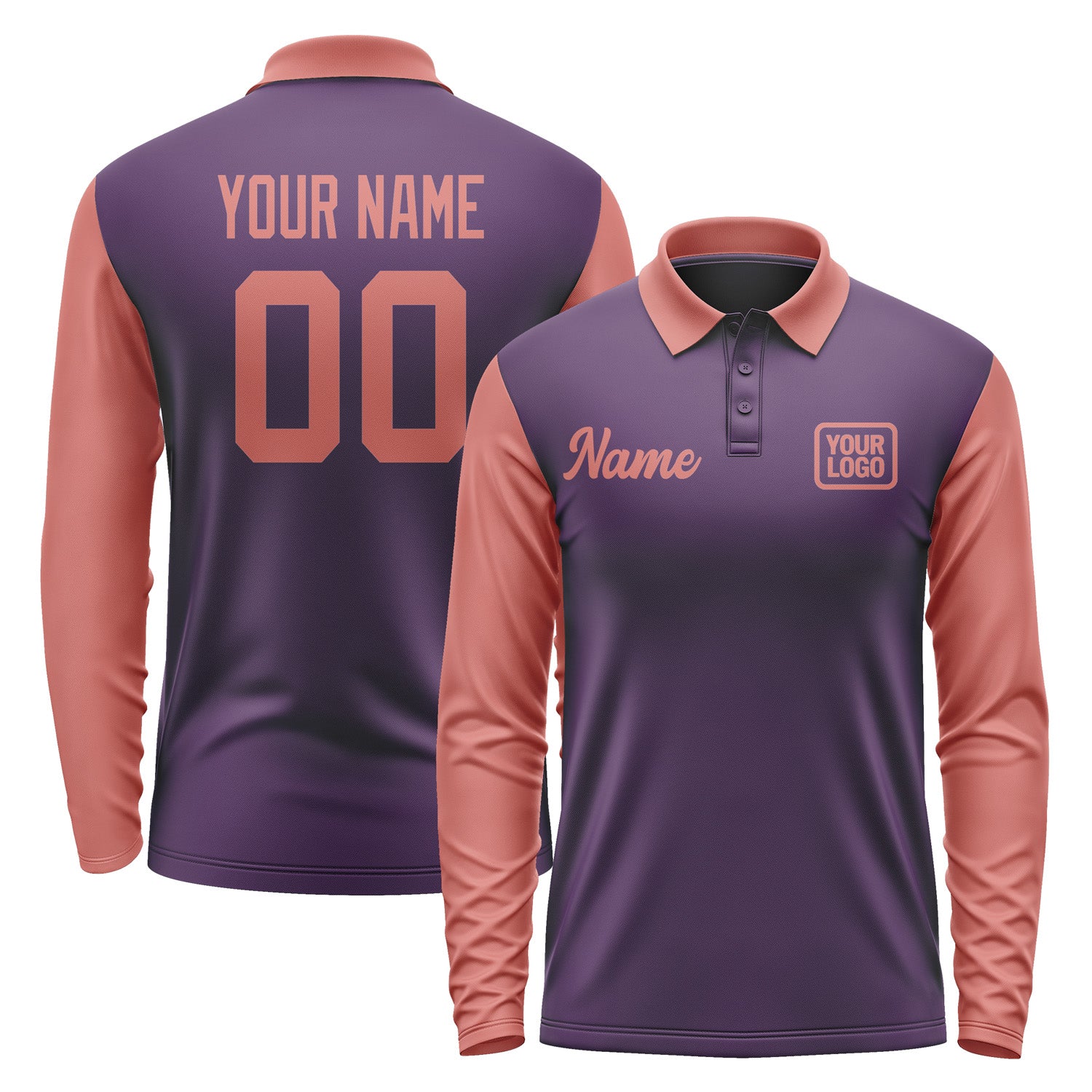 Custom Purple Copper Rose Long Sleeve Polo Shirt Pl072929B129