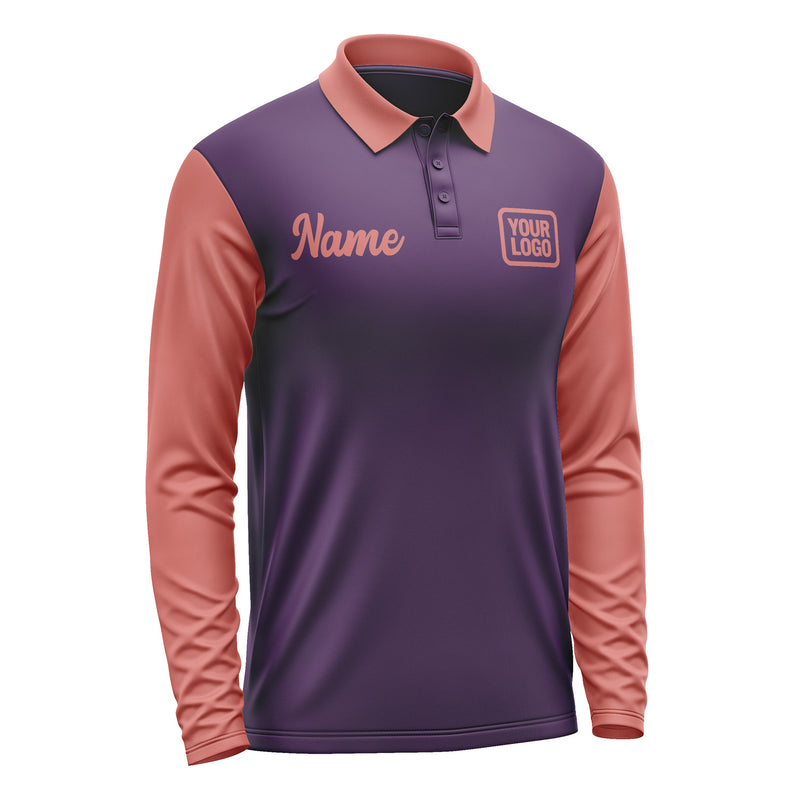 Custom Purple Copper Rose Long Sleeve Polo Shirt Pl072929B129