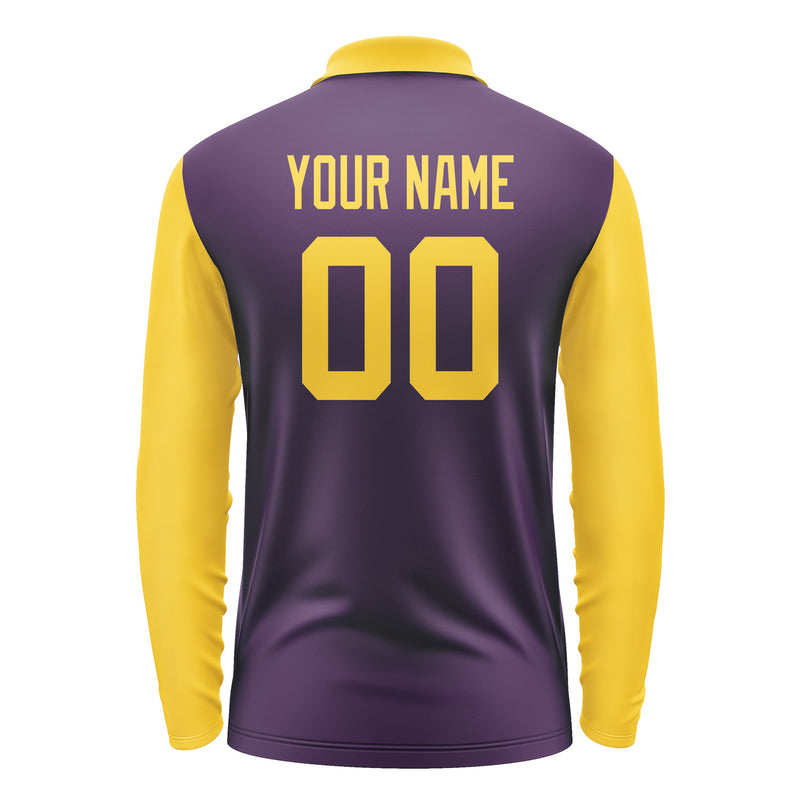 Custom Purple Gold Long Sleeve Polo Shirt Pl073030B130