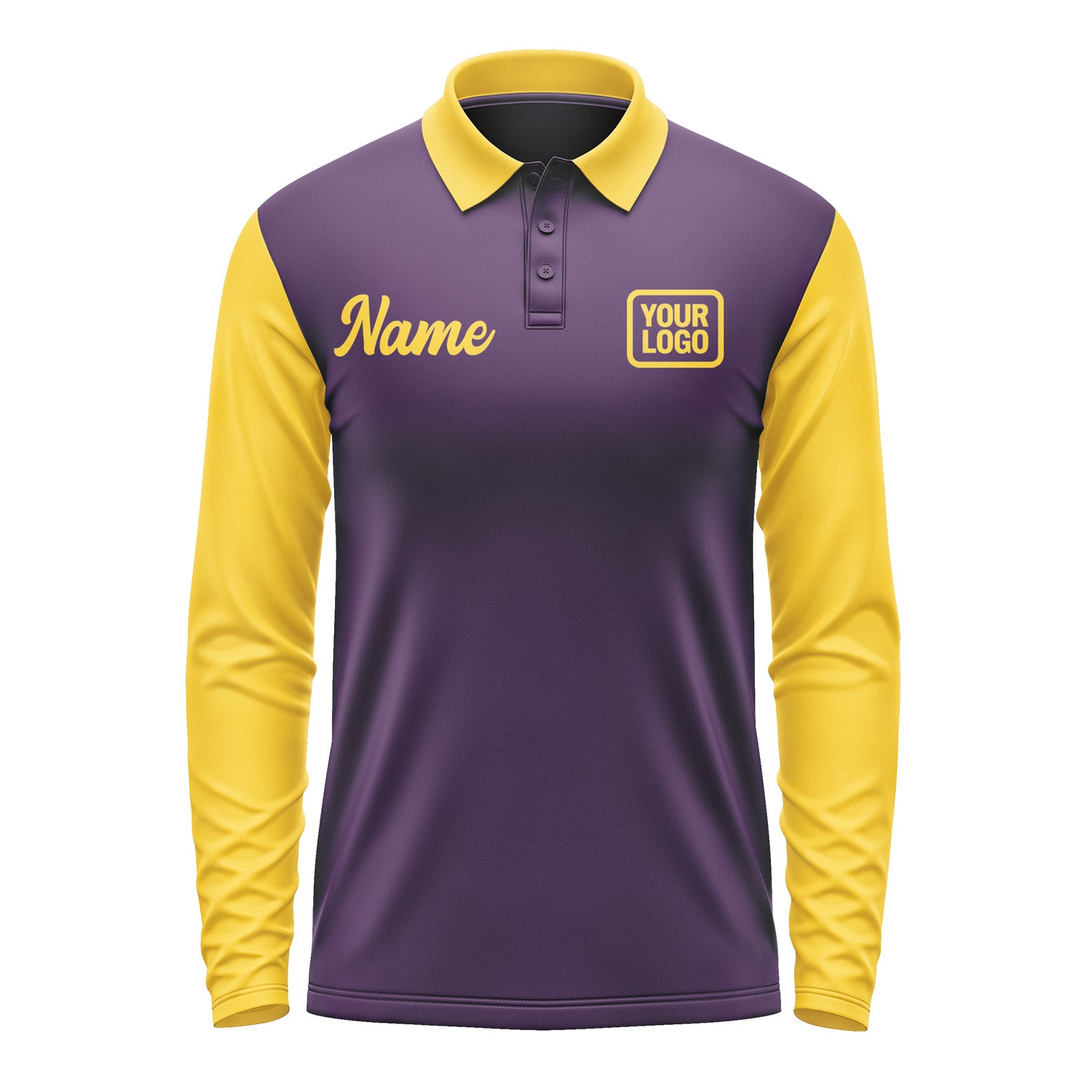 Custom Purple Gold Long Sleeve Polo Shirt Pl073030B130