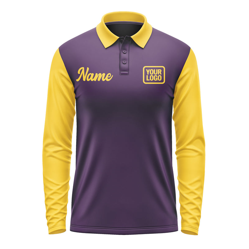 Custom Purple Gold Long Sleeve Polo Shirt Pl073030B130