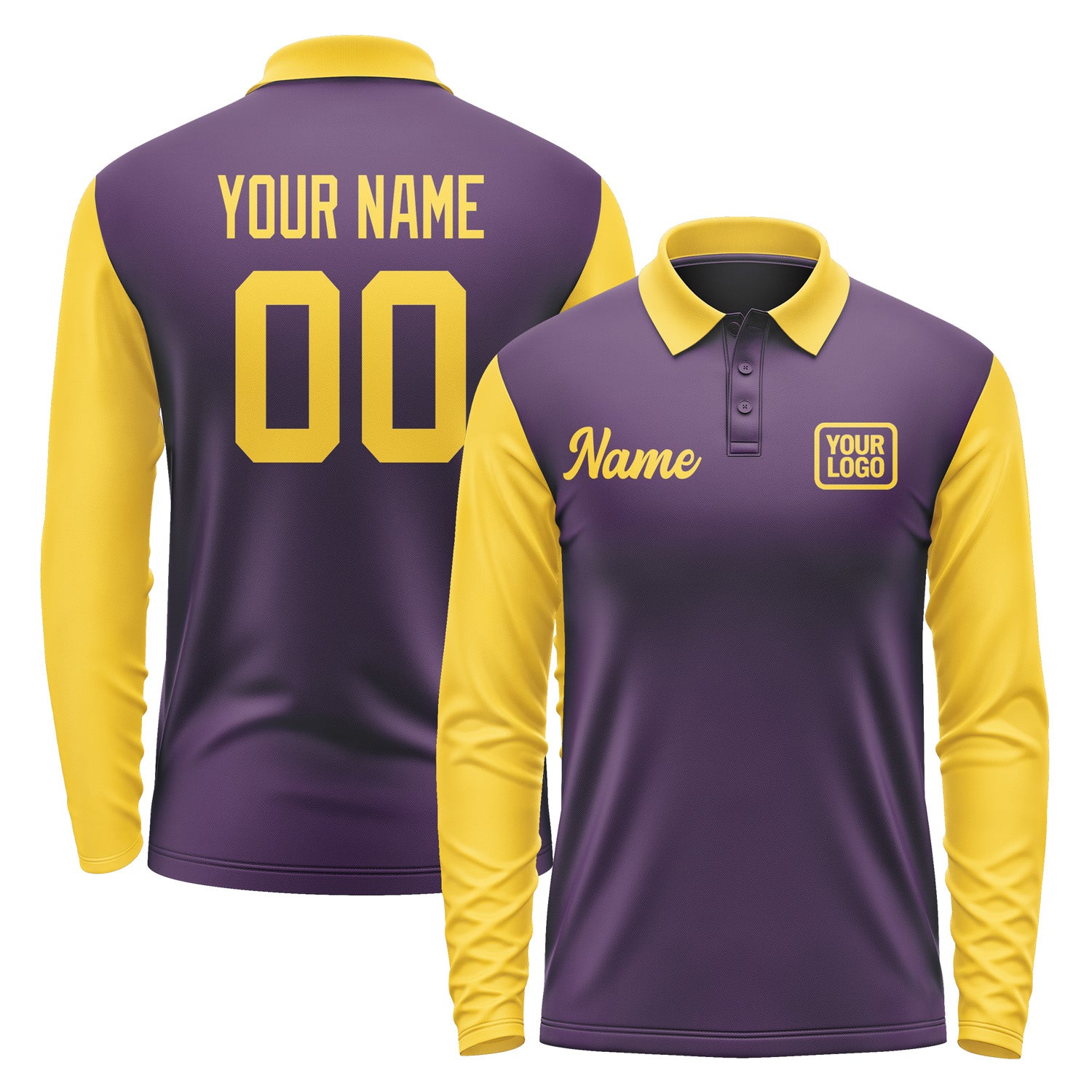 Custom Purple Gold Long Sleeve Polo Shirt Pl073030B130