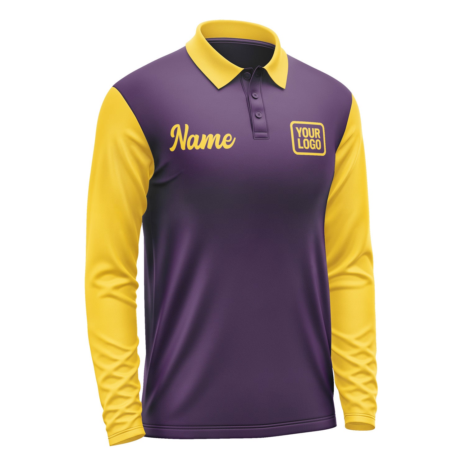 Custom Purple Gold Long Sleeve Polo Shirt Pl073030B130