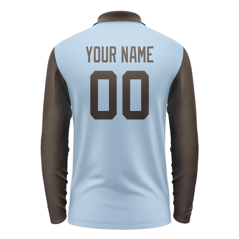 Custom Light Blue Brown Long Sleeve Polo Shirt Pl080101B101