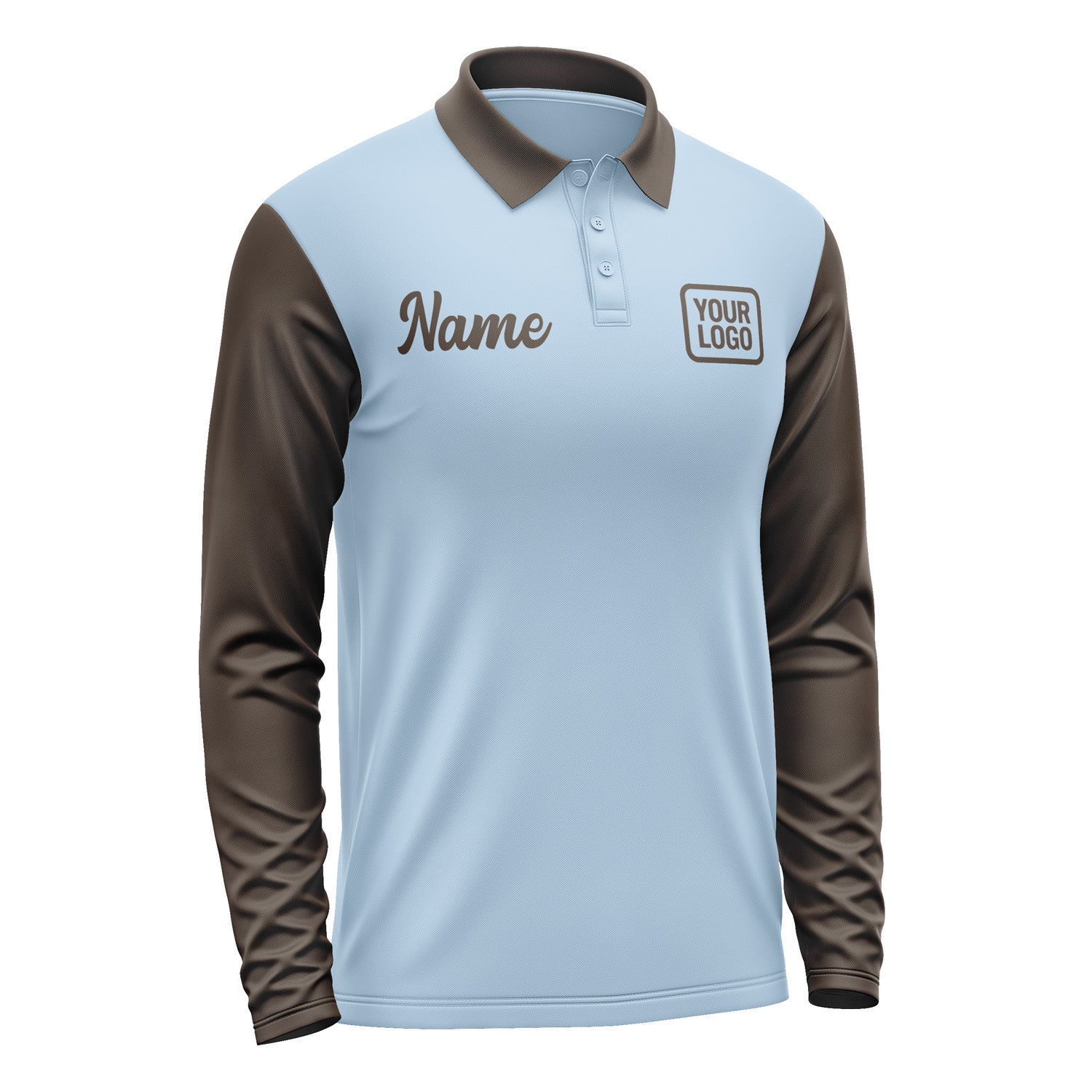 Custom Light Blue Brown Long Sleeve Polo Shirt Pl080101B101