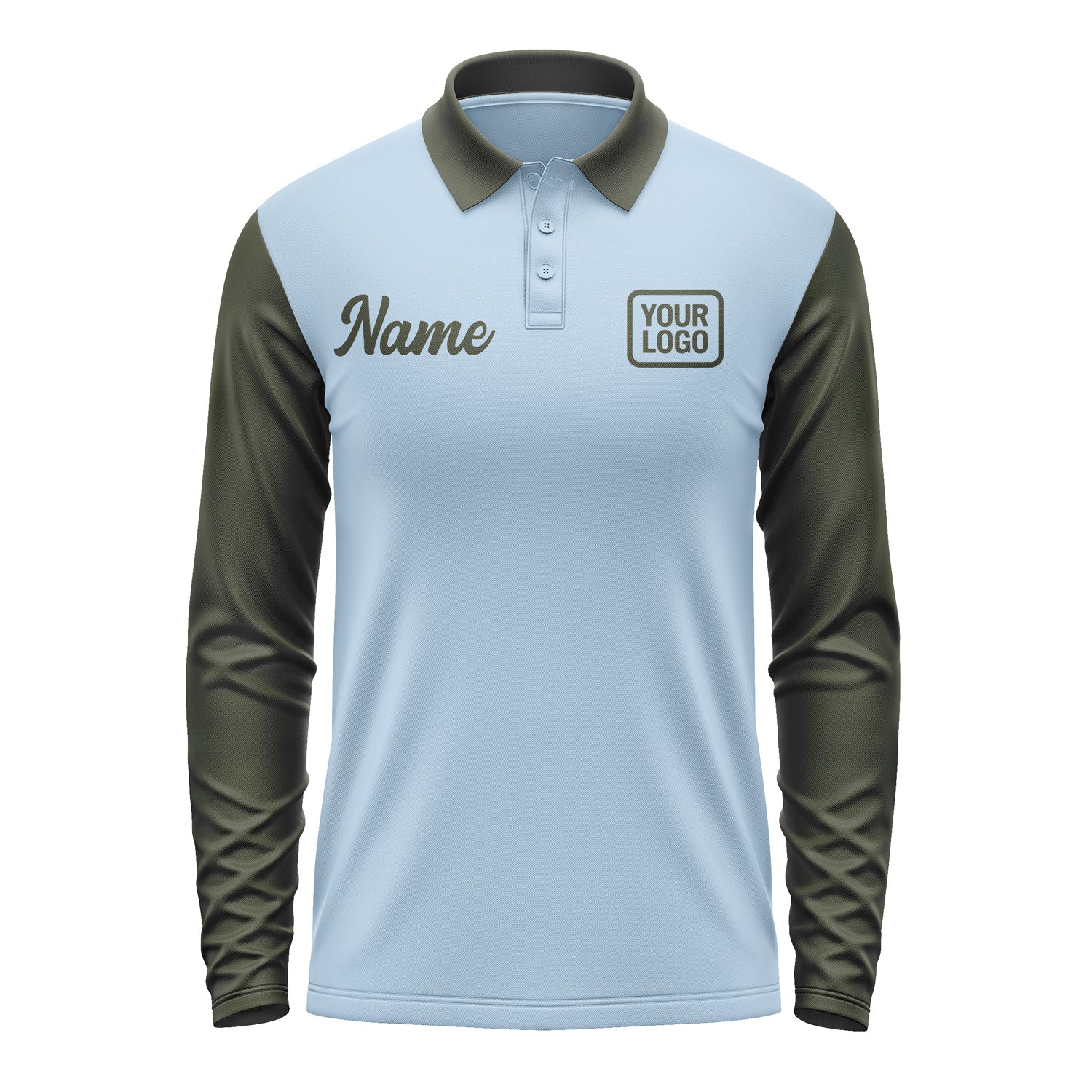Custom Light Blue Olive Long Sleeve Polo Shirt Pl080202B102