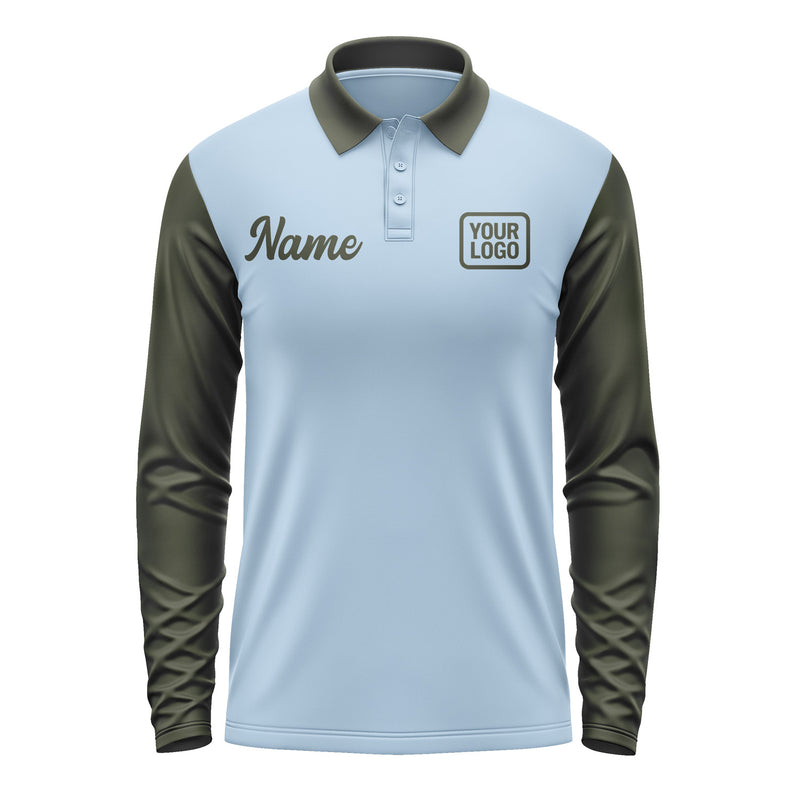 Custom Light Blue Olive Long Sleeve Polo Shirt Pl080202B102