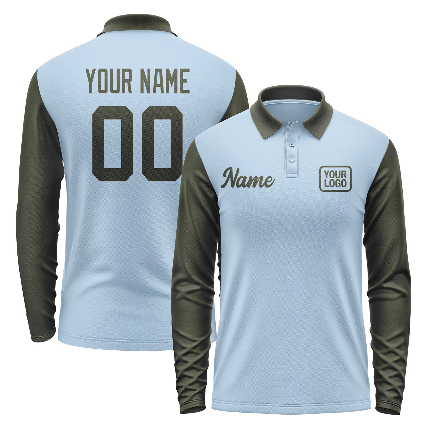 Custom Light Blue Olive Long Sleeve Polo Shirt Pl080202B102