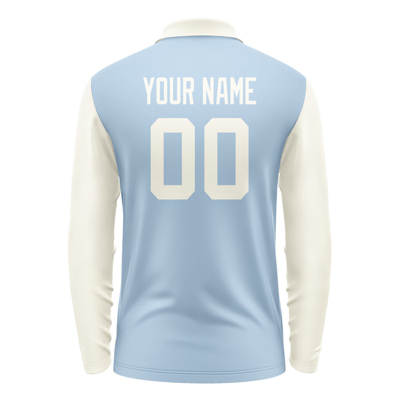 Custom Light Blue Cream Long Sleeve Polo Shirt Pl080303B103