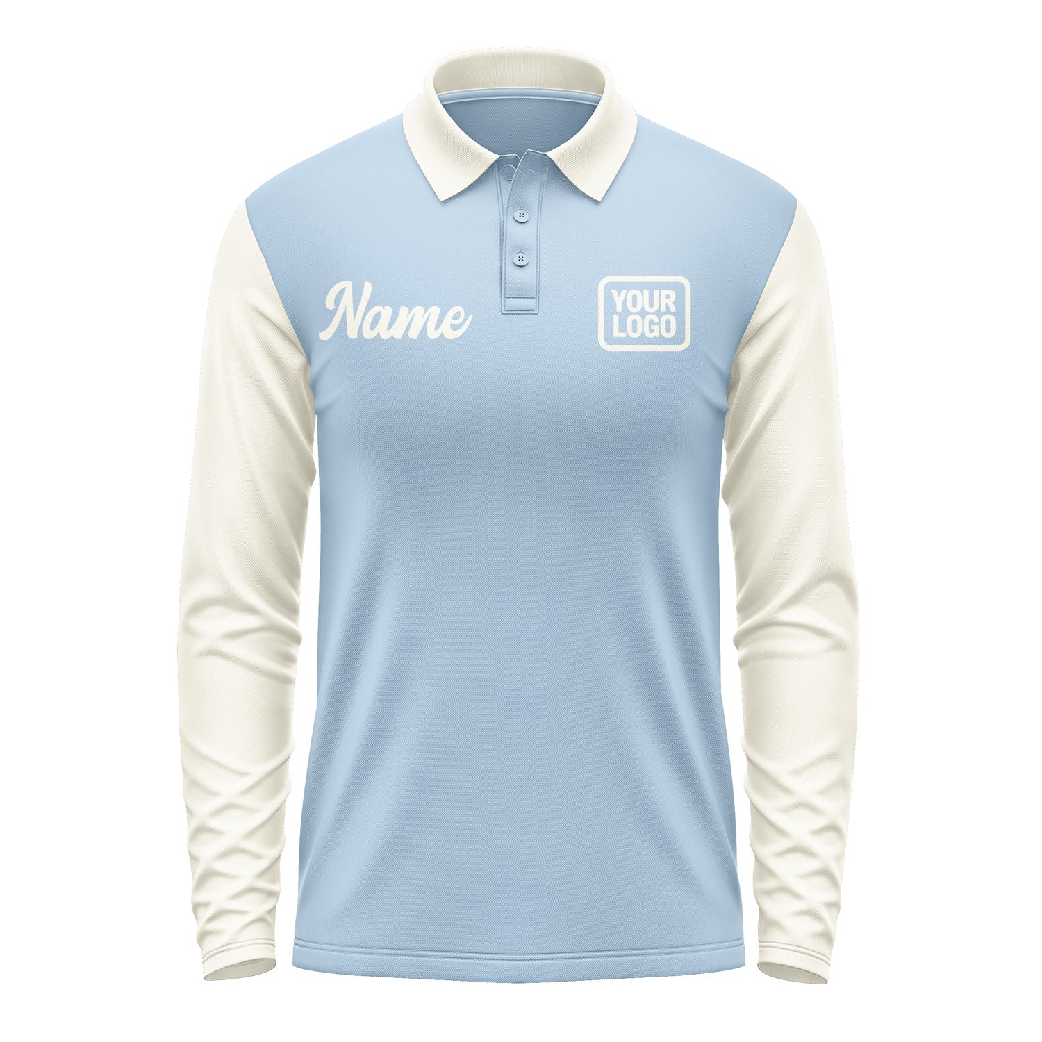 Custom Light Blue Cream Long Sleeve Polo Shirt Pl080303B103
