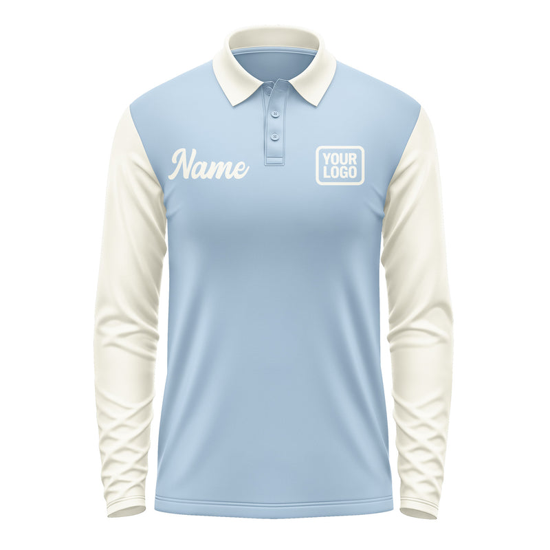 Custom Light Blue Cream Long Sleeve Polo Shirt Pl080303B103