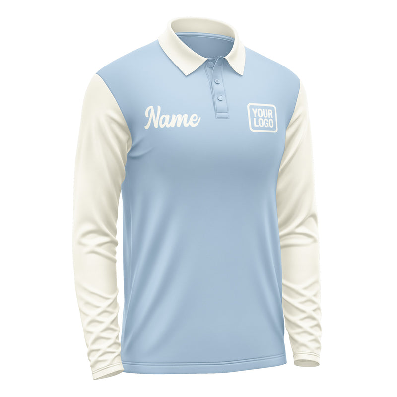 Custom Light Blue Cream Long Sleeve Polo Shirt Pl080303B103