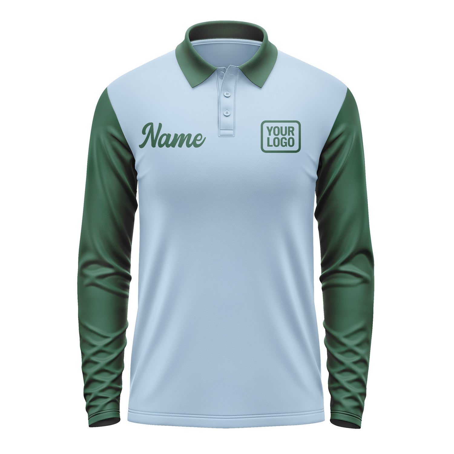 Custom Light Blue Green Long Sleeve Polo Shirt Pl080505B105