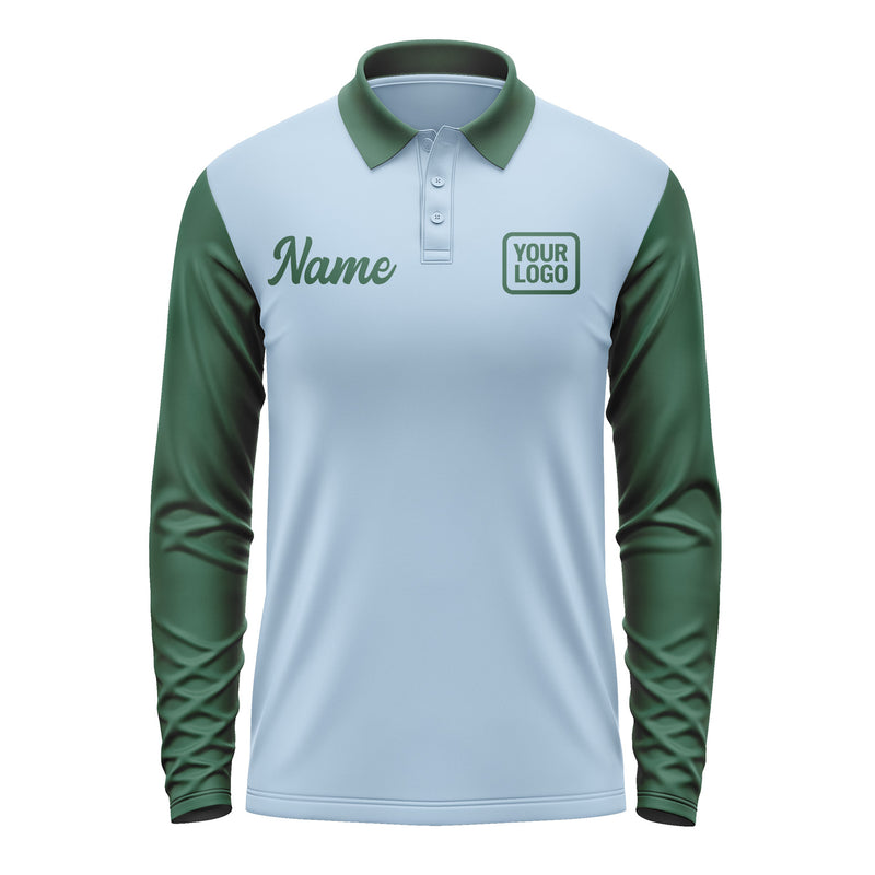 Custom Light Blue Green Long Sleeve Polo Shirt Pl080505B105