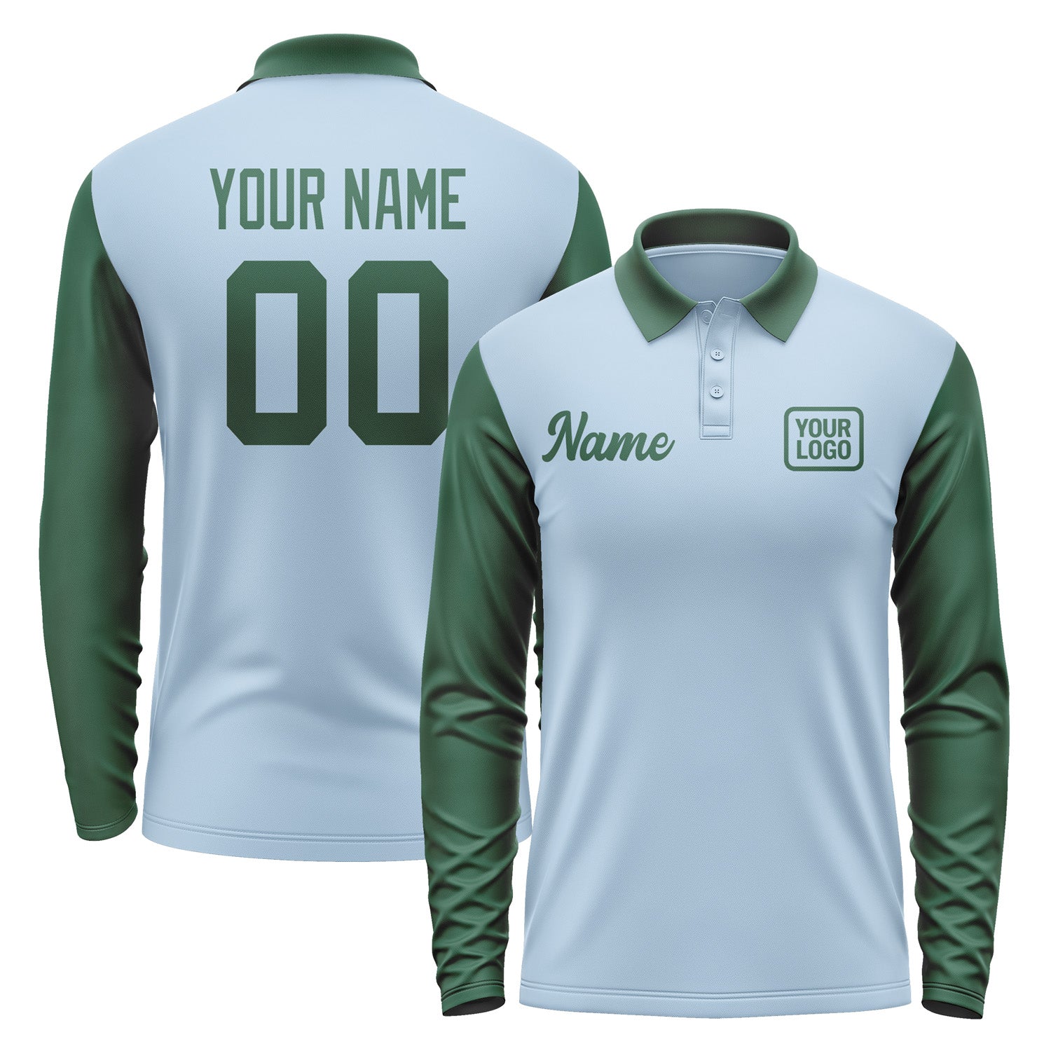 Custom Light Blue Green Long Sleeve Polo Shirt Pl080505B105
