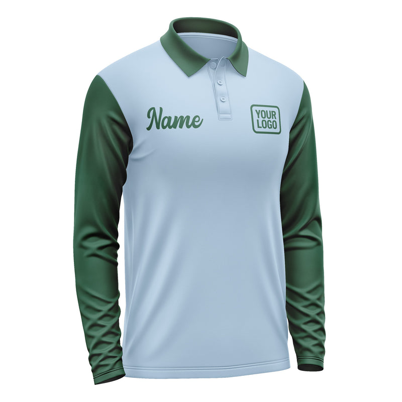 Custom Light Blue Green Long Sleeve Polo Shirt Pl080505B105