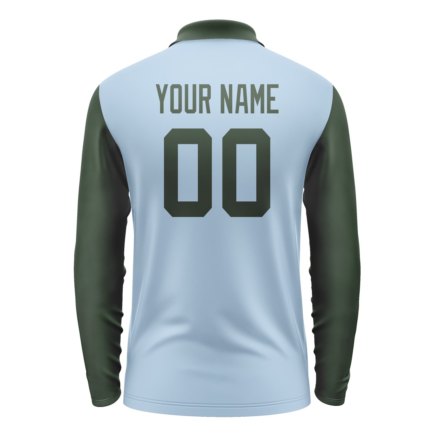 Custom Light Blue Dark Green Long Sleeve Polo Shirt Pl080606B106