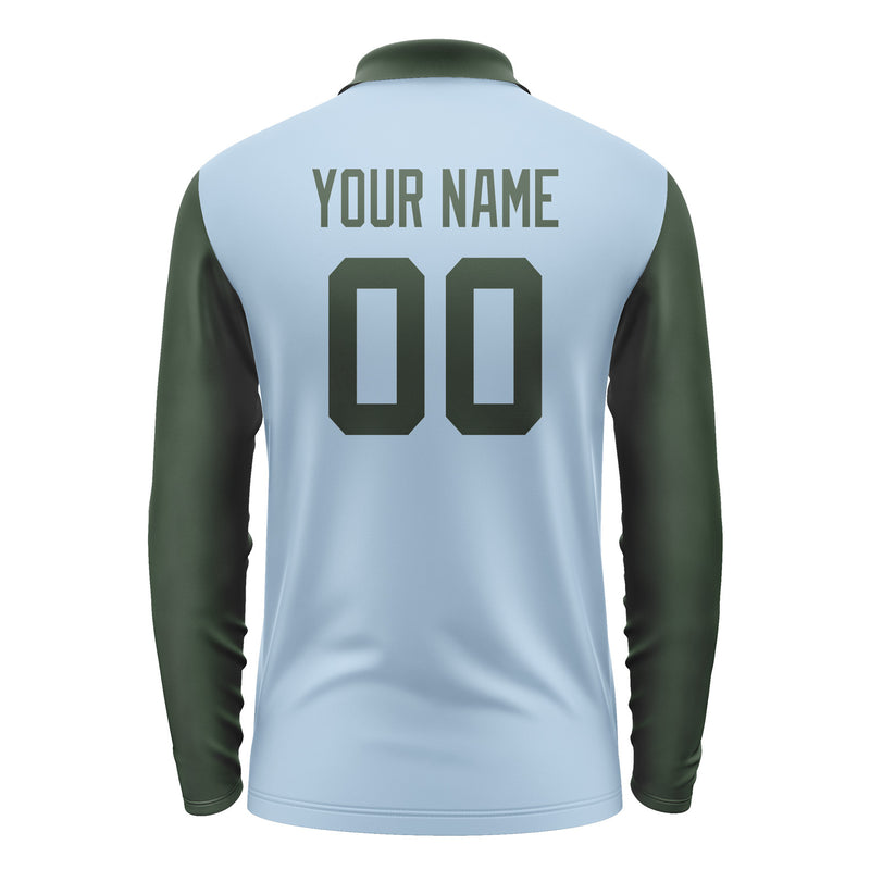 Custom Light Blue Dark Green Long Sleeve Polo Shirt Pl080606B106