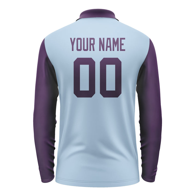 Custom Light Blue Purple Long Sleeve Polo Shirt Pl080707B107