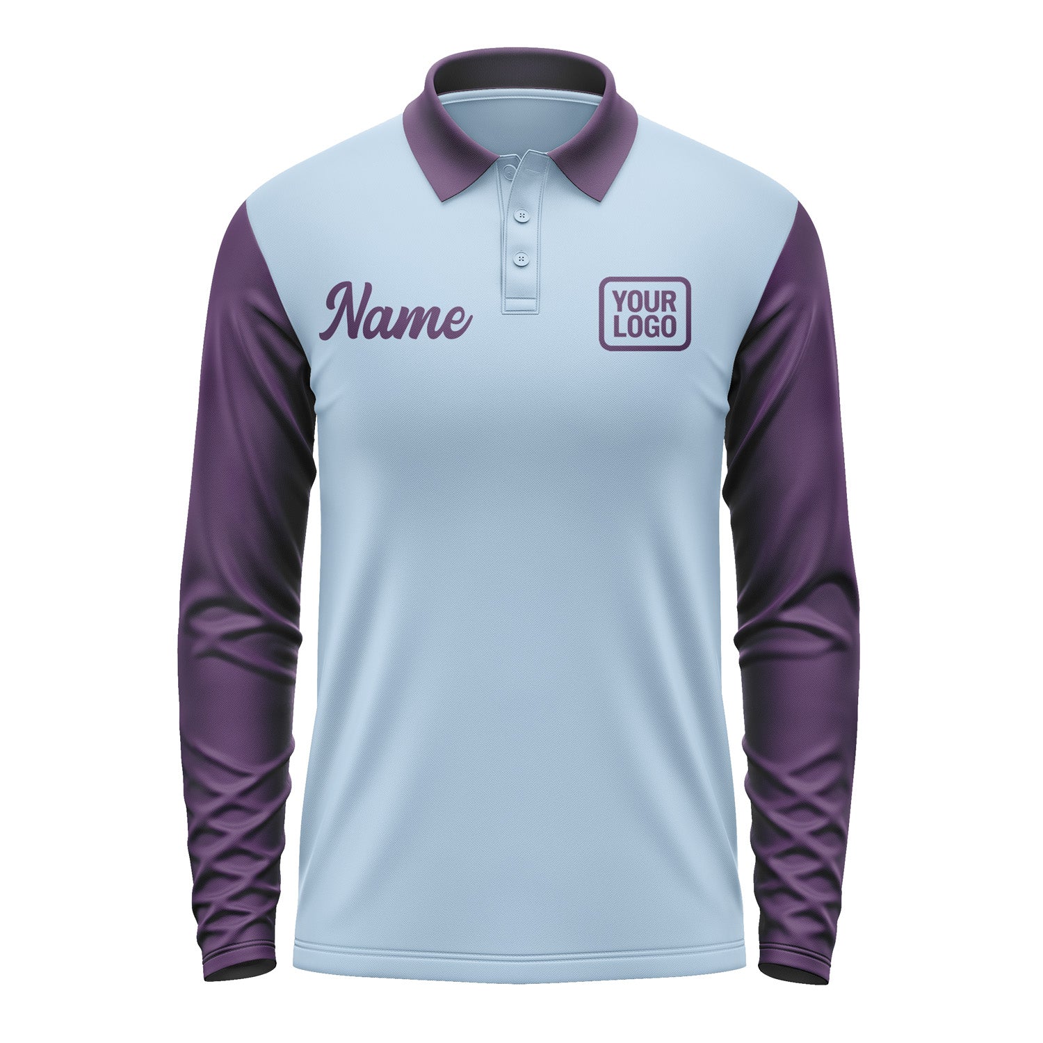 Custom Light Blue Purple Long Sleeve Polo Shirt Pl080707B107