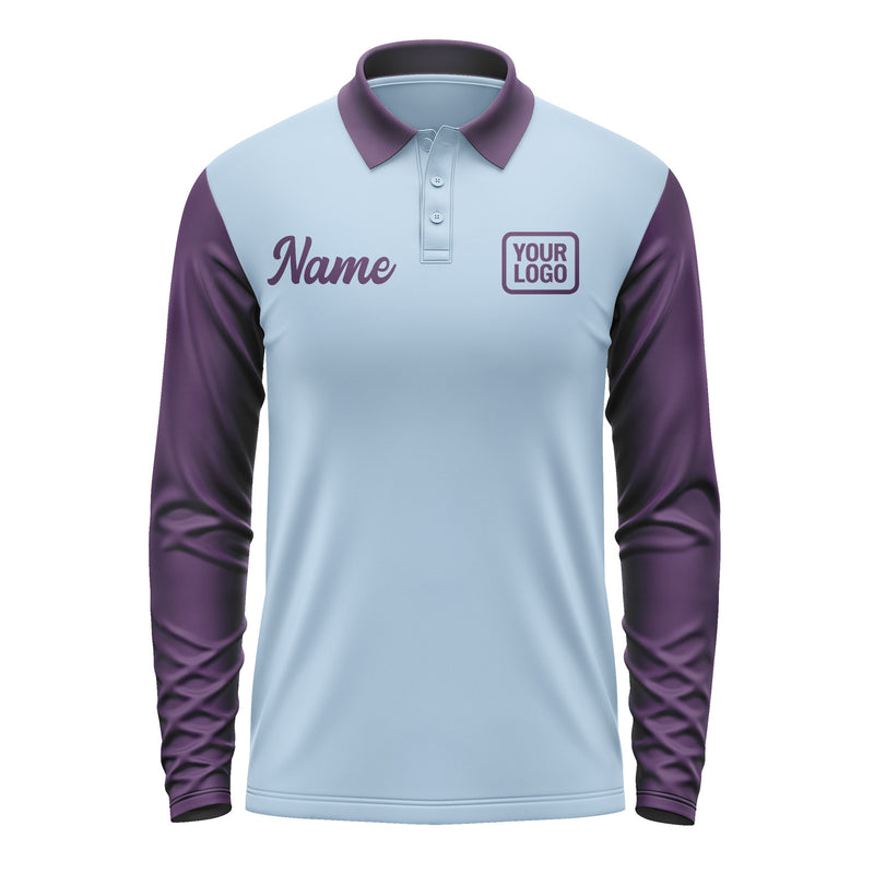 Custom Light Blue Purple Long Sleeve Polo Shirt Pl080707B107