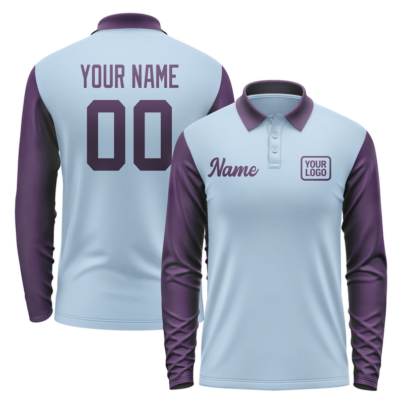 Custom Light Blue Purple Long Sleeve Polo Shirt Pl080707B107