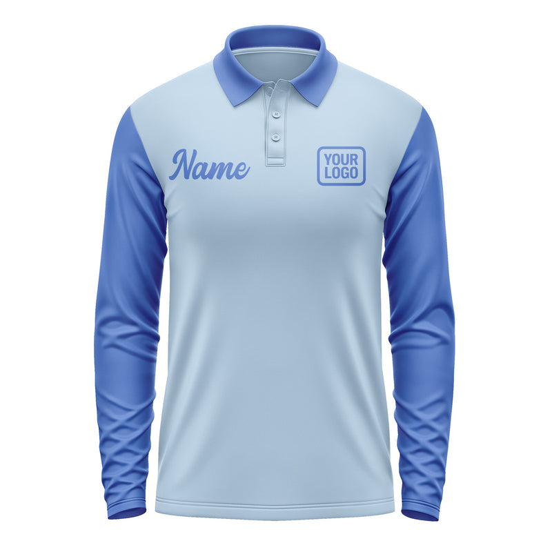 Custom Light Blue Sky Blue Long Sleeve Polo Shirt Pl080909B109