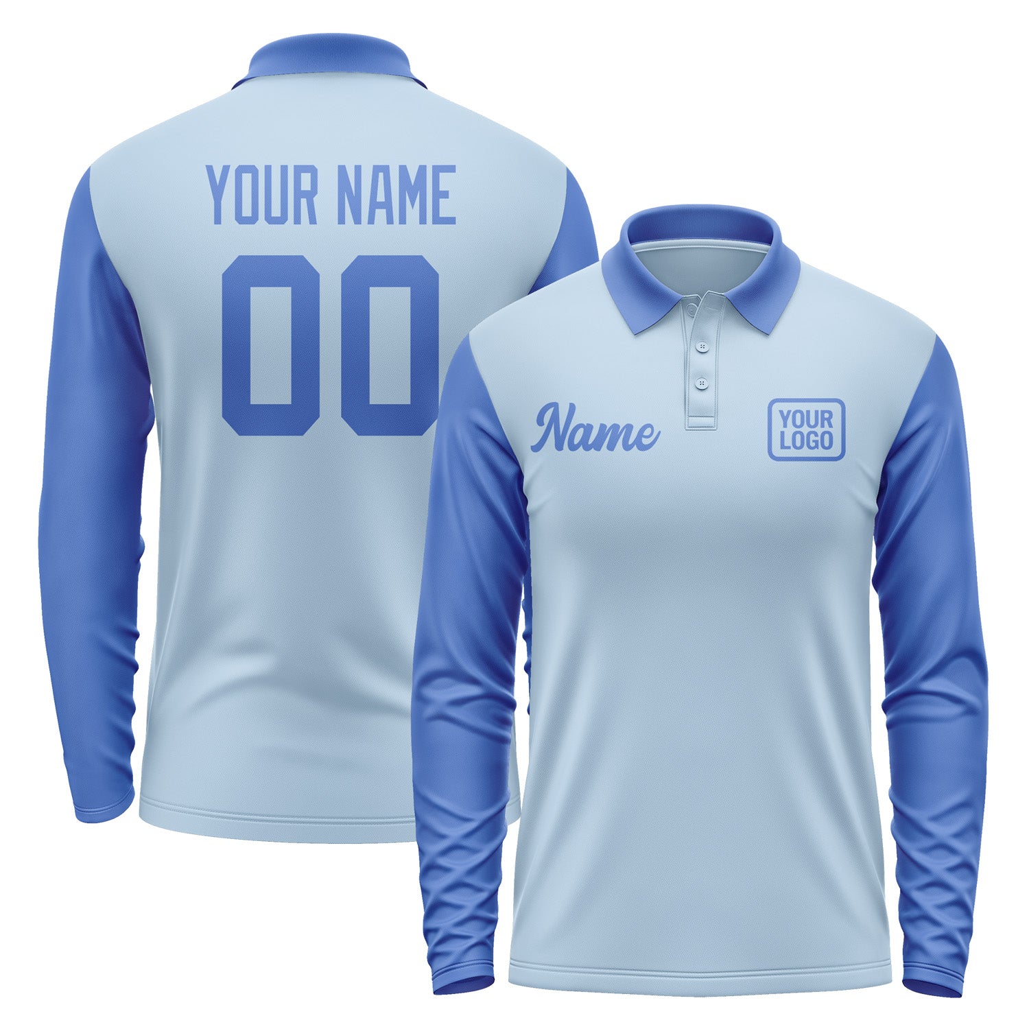 Custom Light Blue Sky Blue Long Sleeve Polo Shirt Pl080909B109