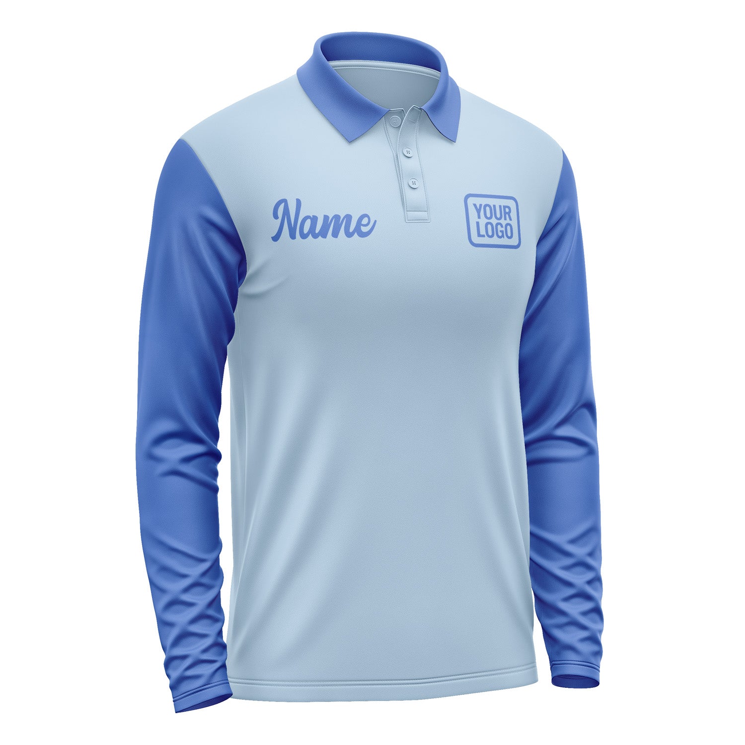 Custom Light Blue Sky Blue Long Sleeve Polo Shirt Pl080909B109