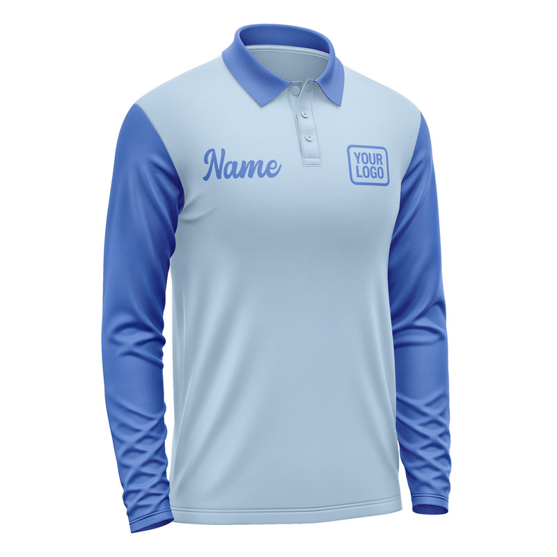 Custom Light Blue Sky Blue Long Sleeve Polo Shirt Pl080909B109