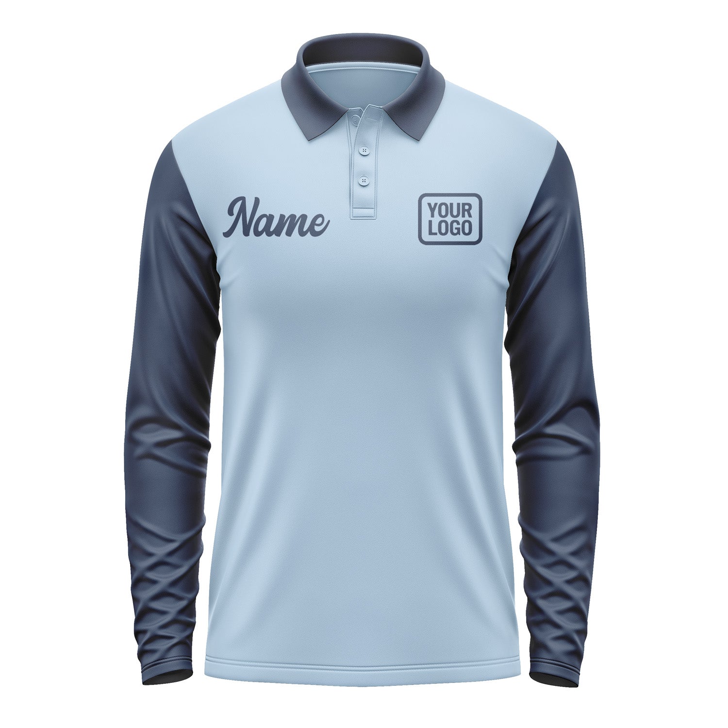 Custom Light Blue Blue Long Sleeve Polo Shirt Pl081010B110