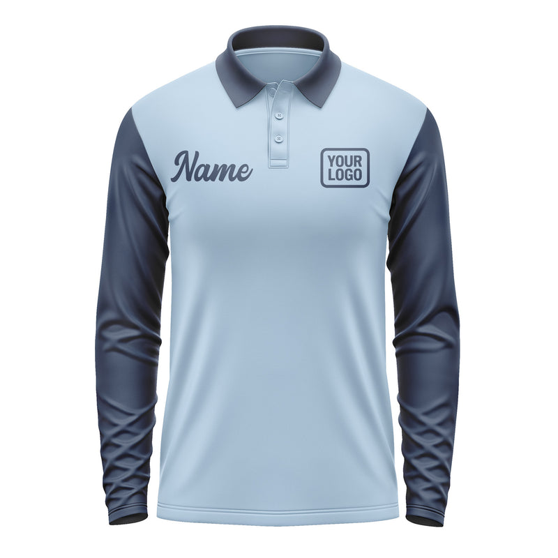 Custom Light Blue Blue Long Sleeve Polo Shirt Pl081010B110