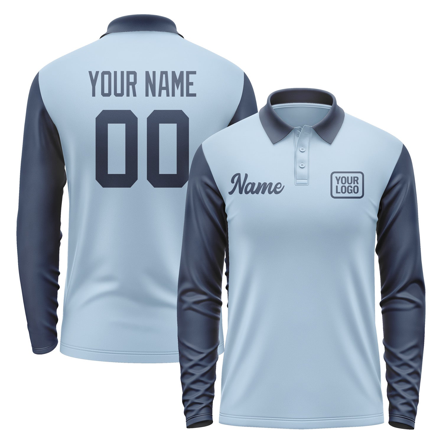 Custom Light Blue Blue Long Sleeve Polo Shirt Pl081010B110