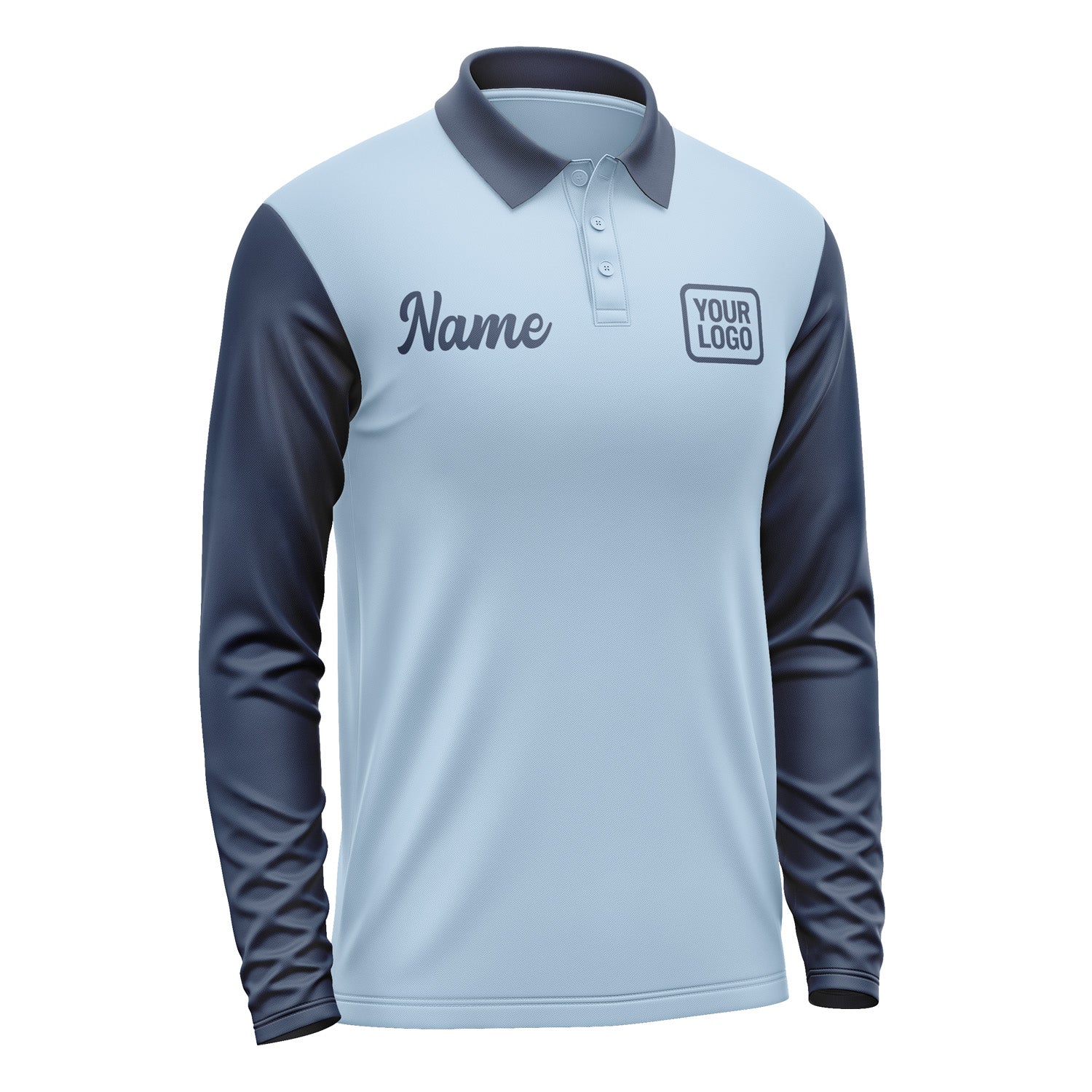 Custom Light Blue Blue Long Sleeve Polo Shirt Pl081010B110