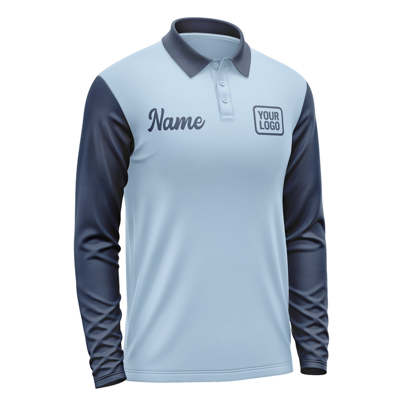 Custom Light Blue Blue Long Sleeve Polo Shirt Pl081010B110