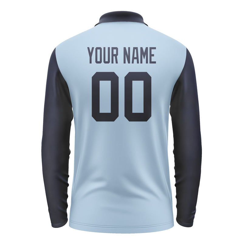 Custom Light Blue Navy Long Sleeve Polo Shirt Pl081111B111