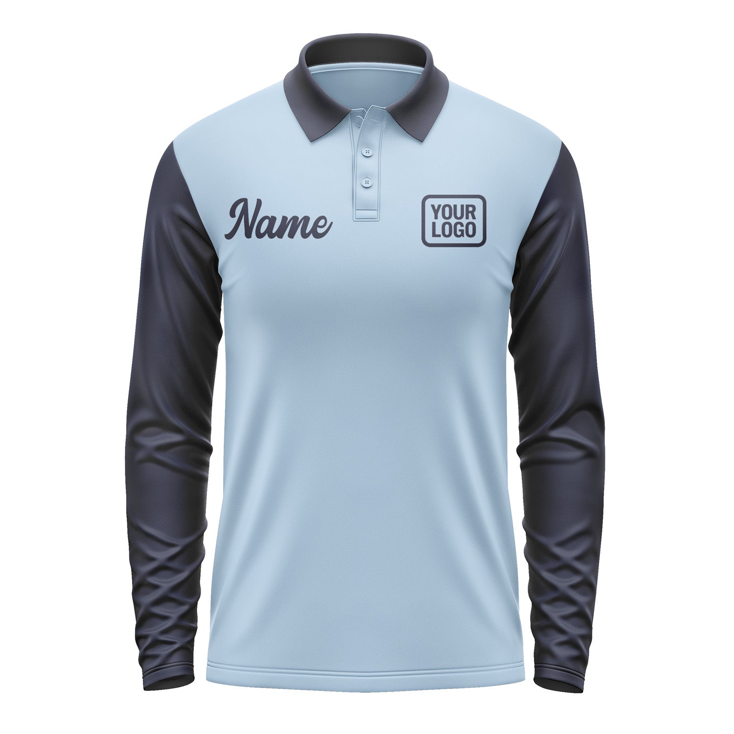 Custom Light Blue Navy Long Sleeve Polo Shirt Pl081111B111