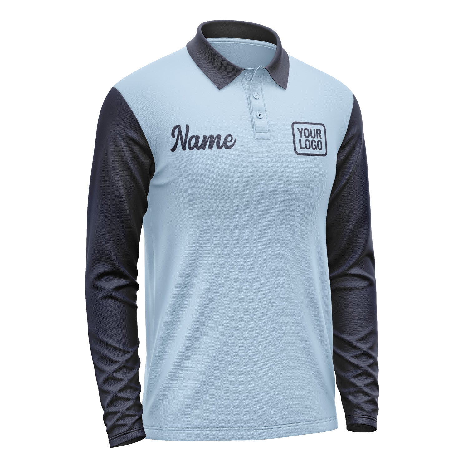 Custom Light Blue Navy Long Sleeve Polo Shirt Pl081111B111