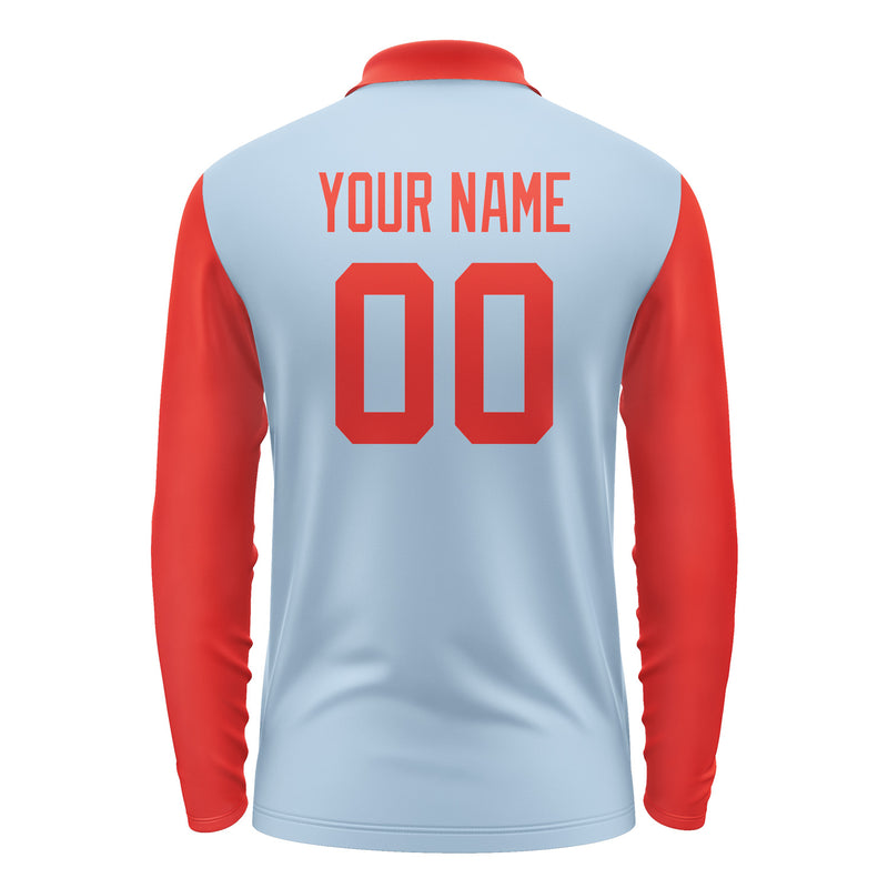 Custom Light Blue Orange Red Long Sleeve Polo Shirt Pl081212B112